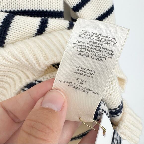 NWT Wilfred Clara Merino Wool Striped V-Neck Sweater In Lt Birch/ Admiral Size S - Picture 15 of 15